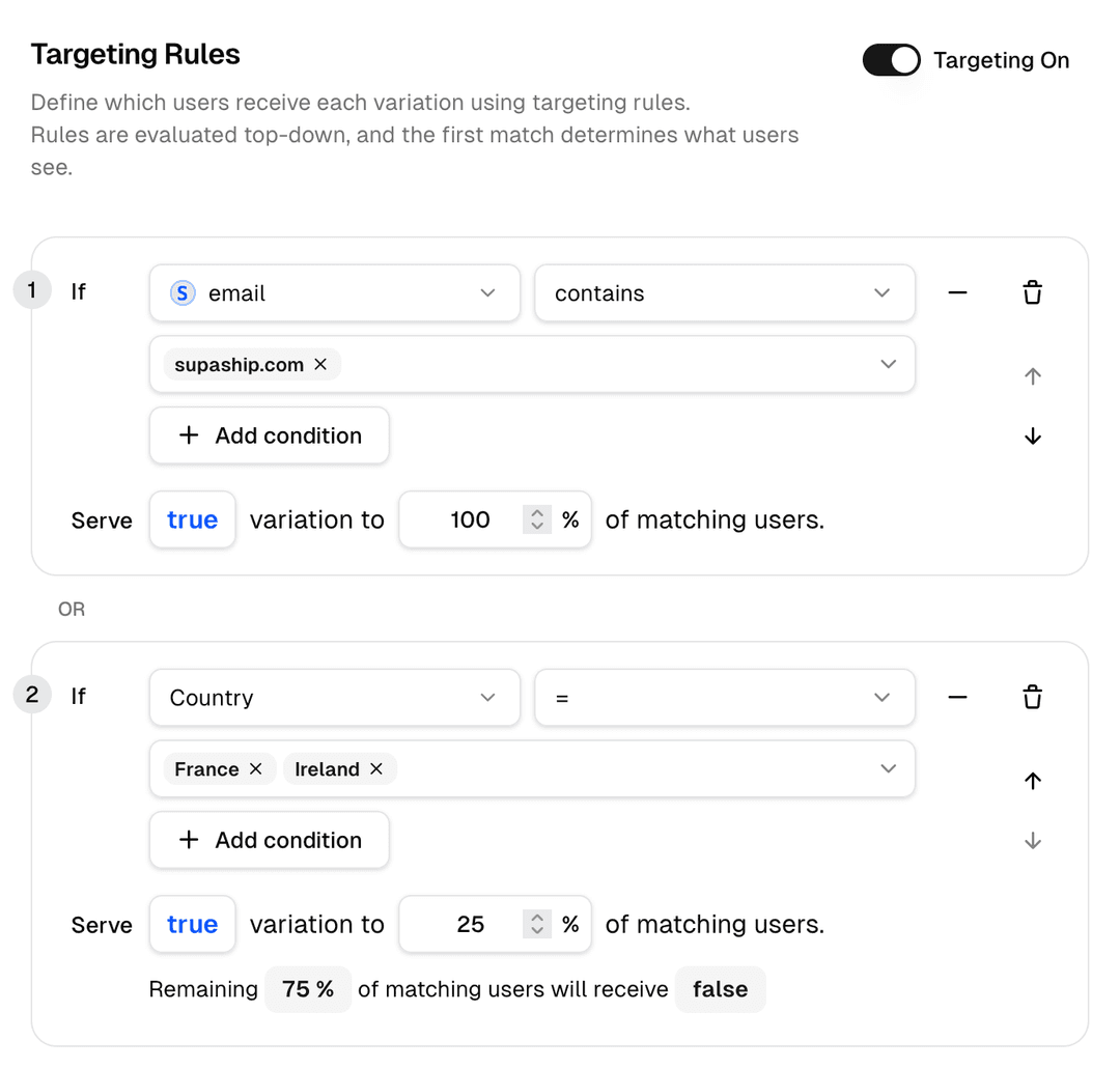 Visual rule builder in the Supaship dashboard
