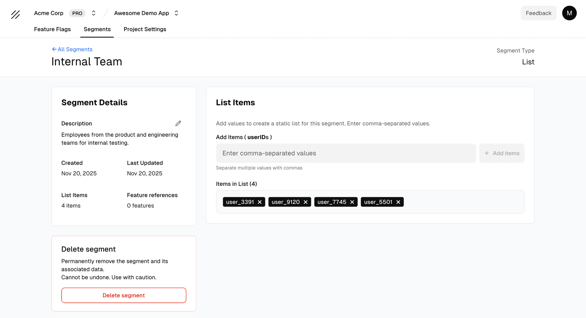 User Segments UI List